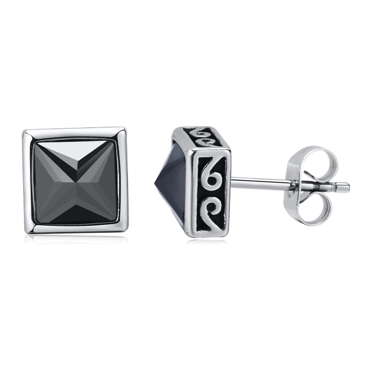 Boucle D'oreille Homme Discret en Forme de Carré sur fond blanc  Image