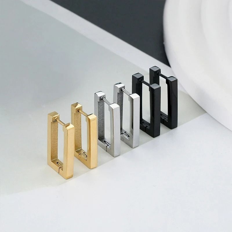 Boucle D'oreille Homme Discret Rectangle Acier Inoxydable