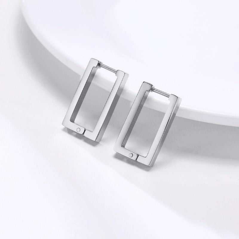 Boucle D'oreille Homme Discret Rectangle Acier Inoxydable