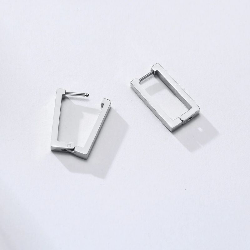 Boucle D'oreille Homme Discret Rectangle Acier Inoxydable
