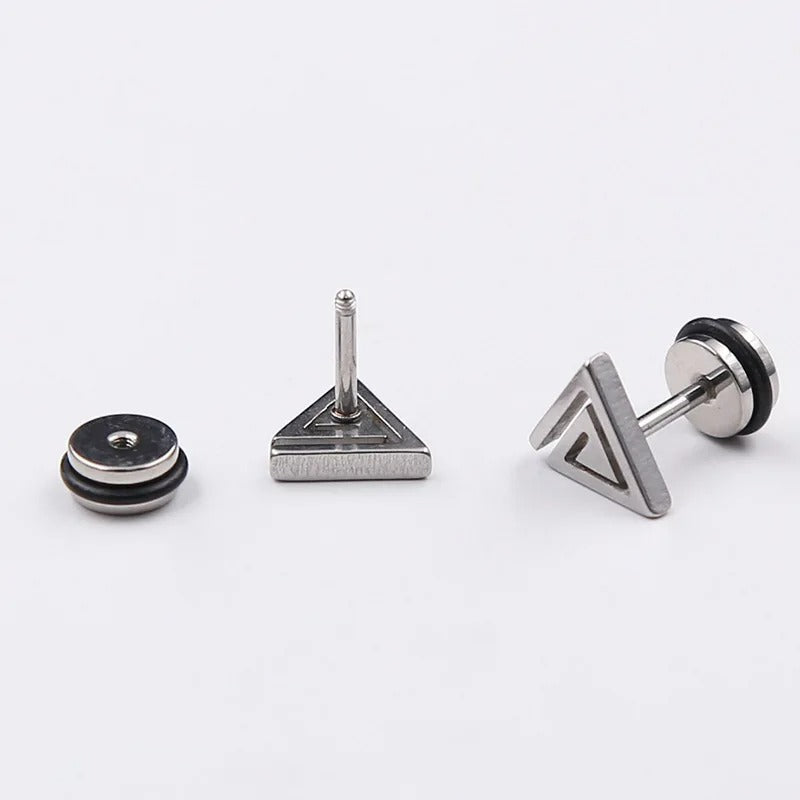 Boucle D'Oreille Homme Discret Triangle Ajouré Acier Inoxydable
