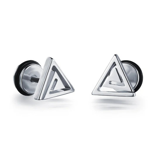 Boucle D'Oreille Homme Discret Triangle Ajouré Acier Inoxydable