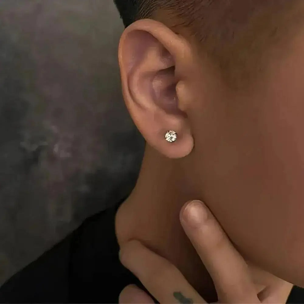Boucle D'oreille Homme Discret Zircon Acier Inoxydable Image