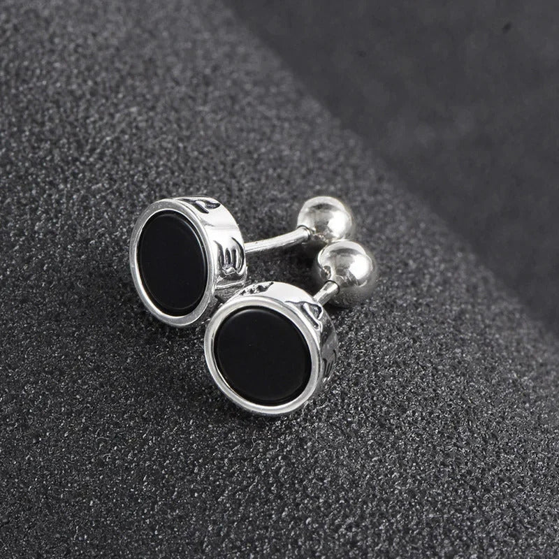 Boucle D'oreille Homme Noire Ronde et Minimaliste Image