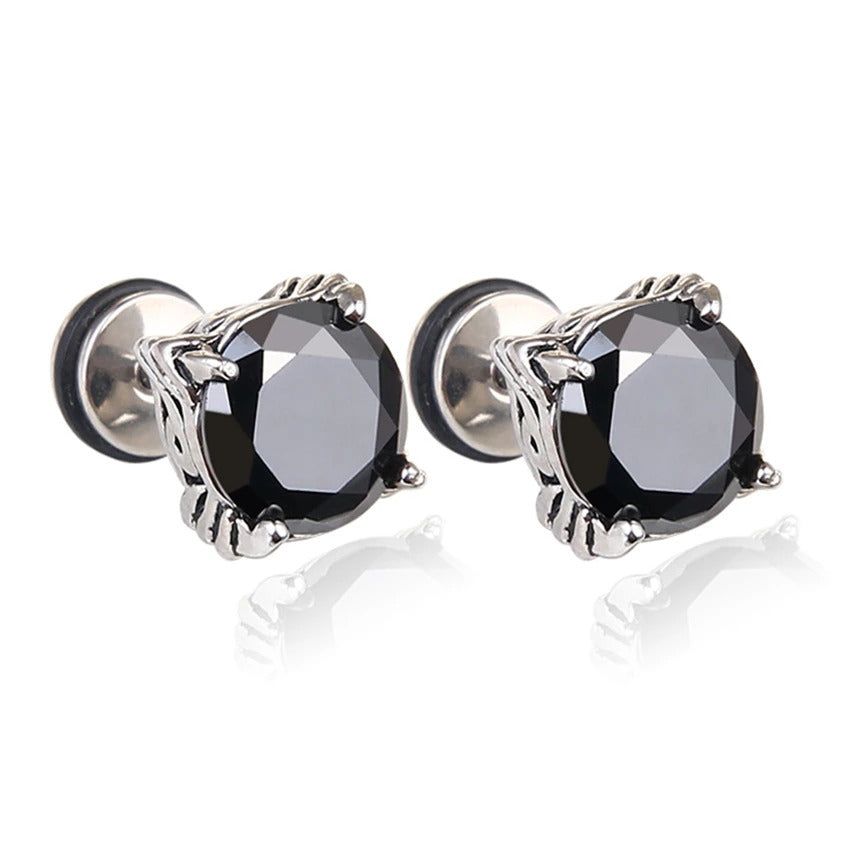 Boucle D'oreille Homme Noire Ronde et Rétro sur fond blanc  Image