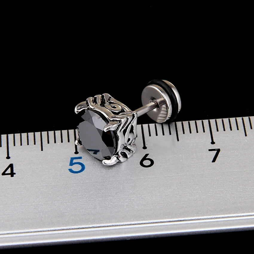 Boucle D'oreille Homme Noire Ronde et Rétro