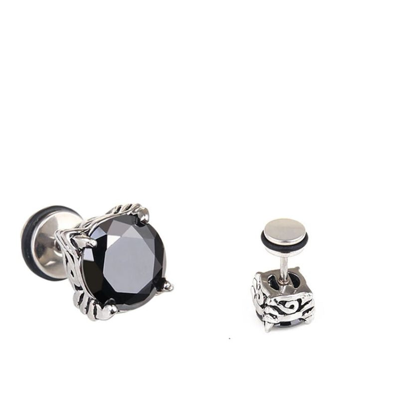 Boucle D'oreille Homme Noire Ronde et Rétro Image