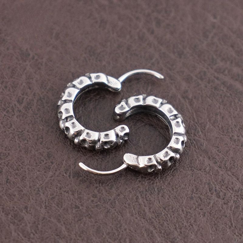 4 Paires Boucles D’Oreilles Tête De Mort Homme/Femme – Acier Inox 316L Argenté – Clous, Créoles & Pendantes Style Rock