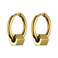 Boucle D'Oreille Homme Originale Acier Inoxydable Cube Doré