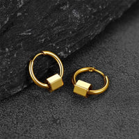 Boucle D'Oreille Homme Originale Acier Inoxydable Cube Doré