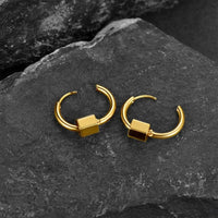 Boucle D'Oreille Homme Originale Acier Inoxydable Cube Doré