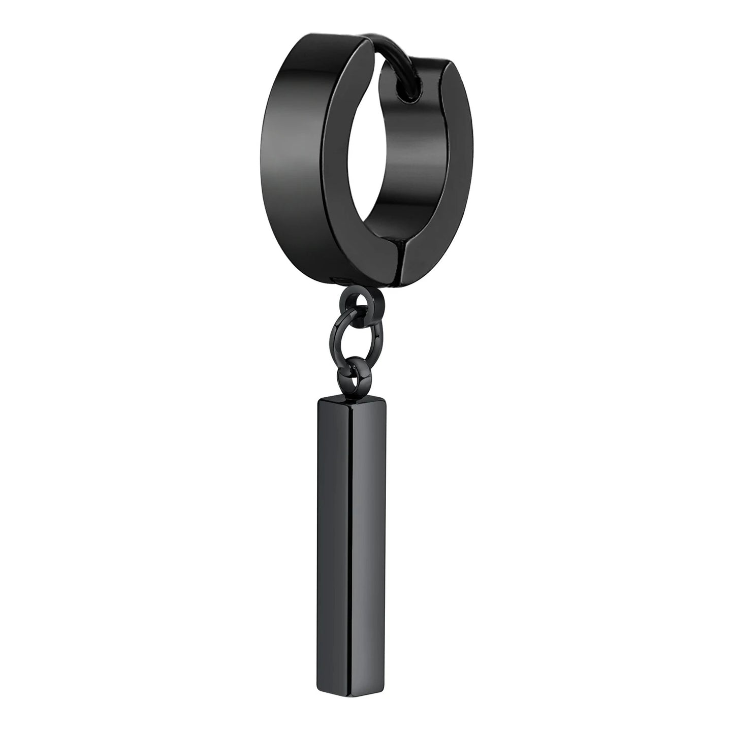 Boucle D'Oreille Homme Originale Pendante Noir Acier Inoxydable