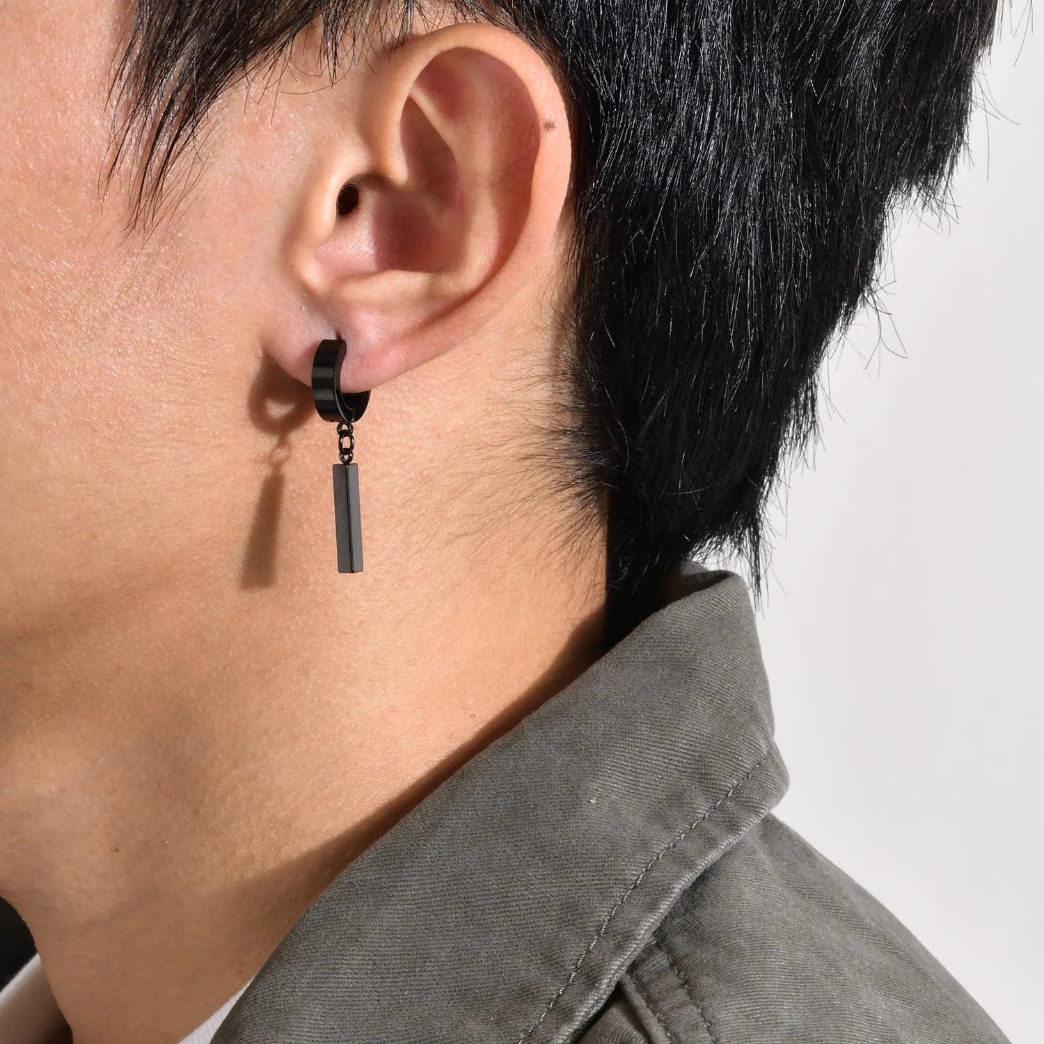 Boucle D'Oreille Homme Originale Pendante Noir Acier Inoxydable