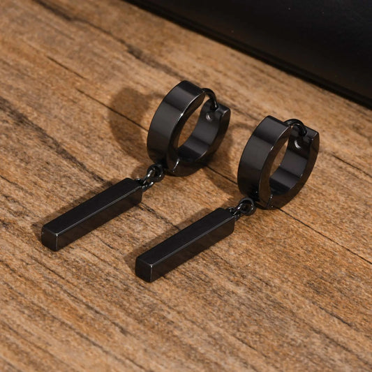 Boucle D'Oreille Homme Originale Pendante Noir Acier Inoxydable
