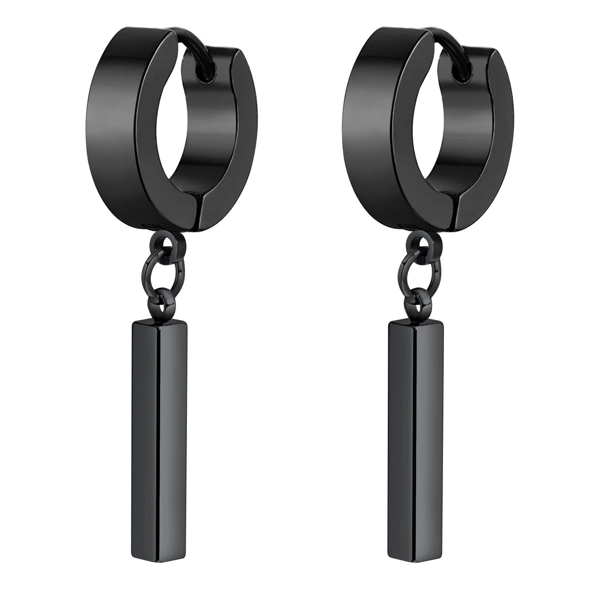 Boucle D'Oreille Homme Originale Pendante Noir Acier Inoxydable