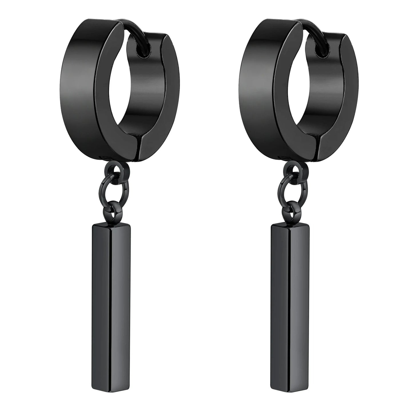 Boucle D'Oreille Homme Originale Pendante Noir Acier Inoxydable