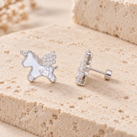 Boucle d'Oreille Licorne Ailée Et Cœur Brillant