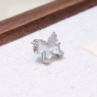 Boucle d'Oreille Licorne Ailée Et Cœur Brillant