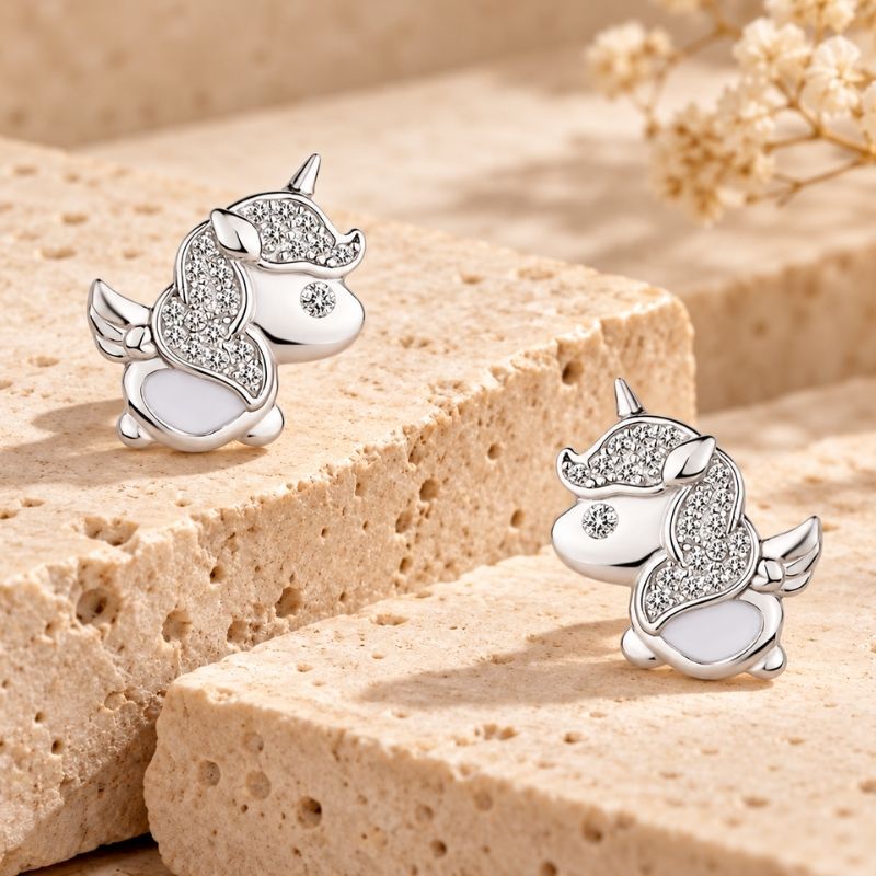 Boucle d'Oreille Licorne Ailée Crinière Scintillante