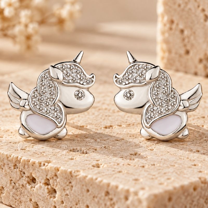 Boucle d'Oreille Licorne Ailée Crinière Scintillante