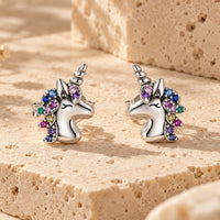 Boucle d'Oreille Licorne Crinière Arc-En-Ciel