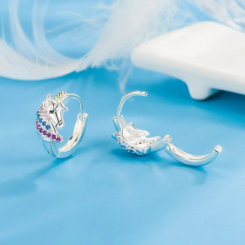 Boucle D'oreille Licorne Féerique Argentée