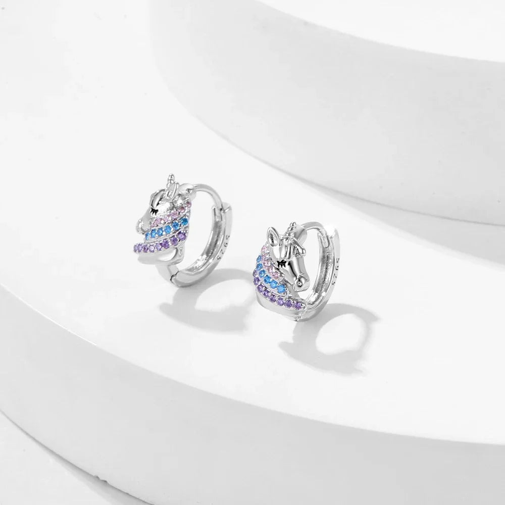 Boucle D'oreille Licorne Féerique Argentée