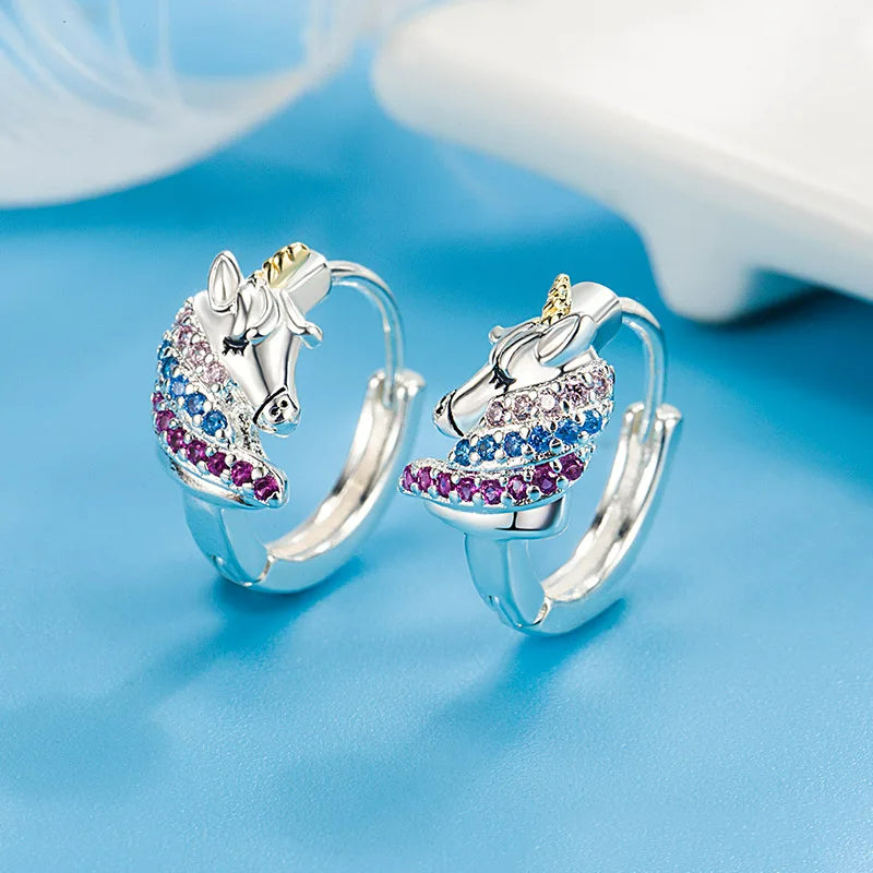 Boucle D'oreille Licorne Féerique Argentée