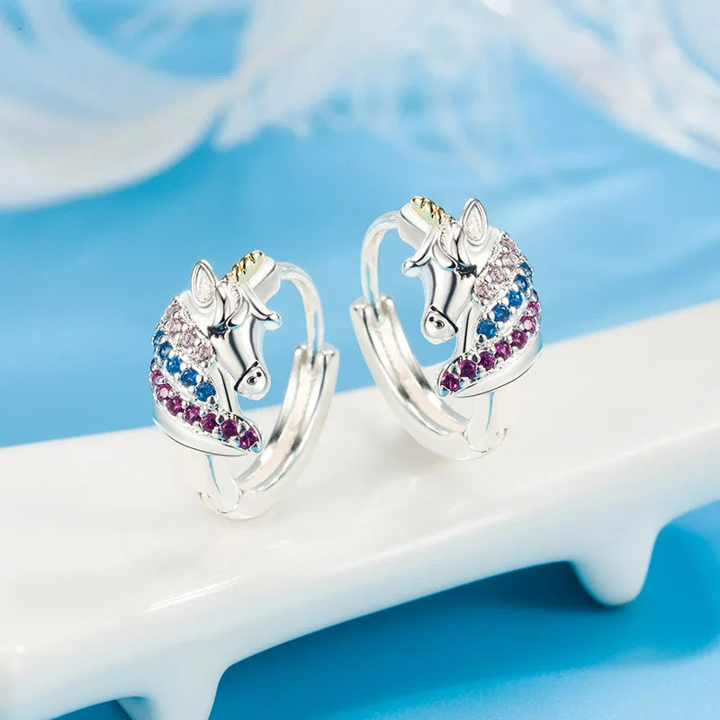 Boucle D'oreille Licorne Féerique Argentée