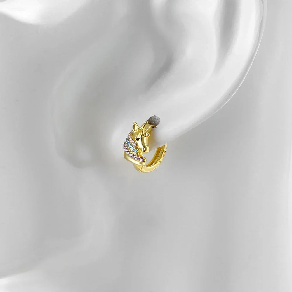 Boucle D'oreille Licorne Féerique Dorée Image