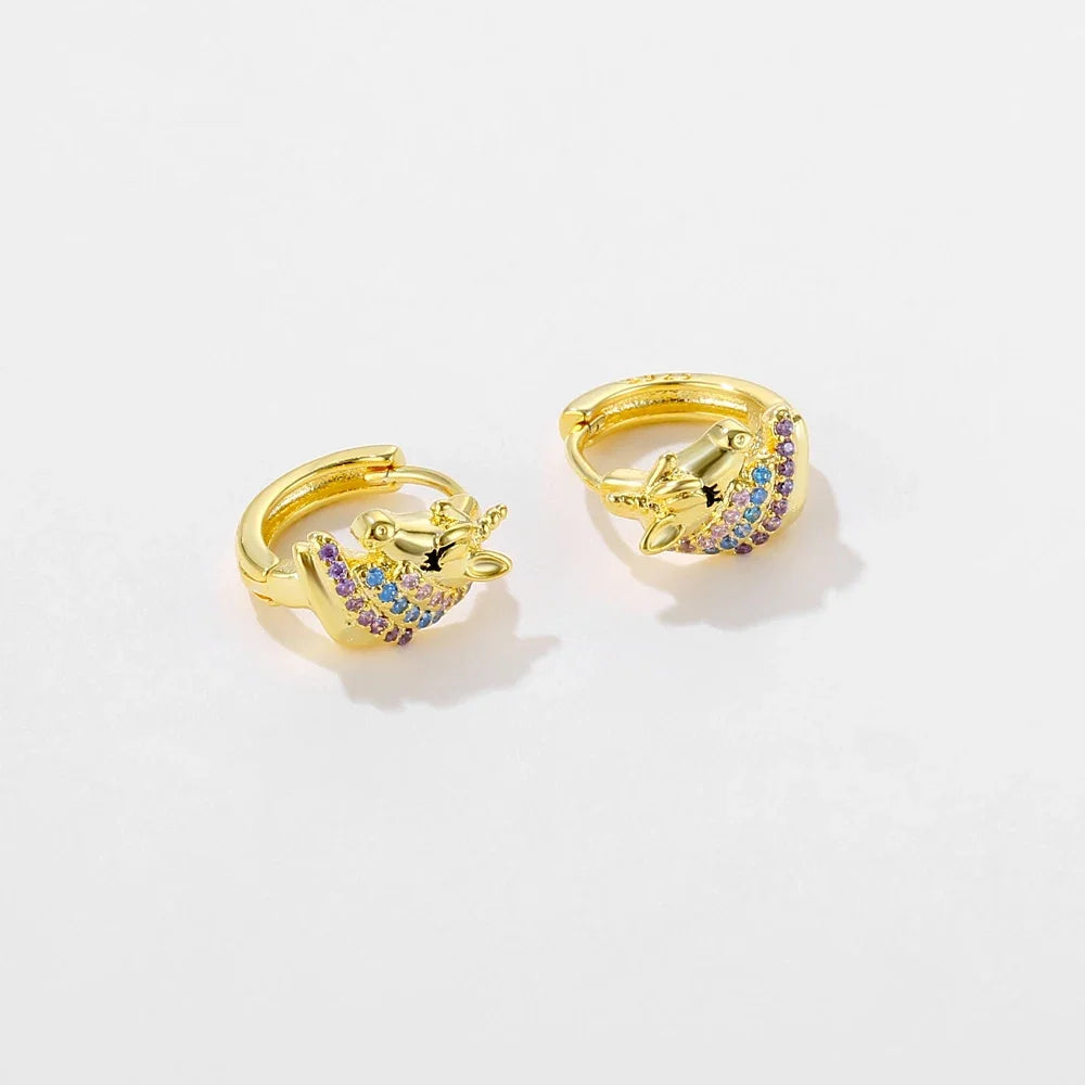 Boucle D'oreille Licorne Féerique Dorée