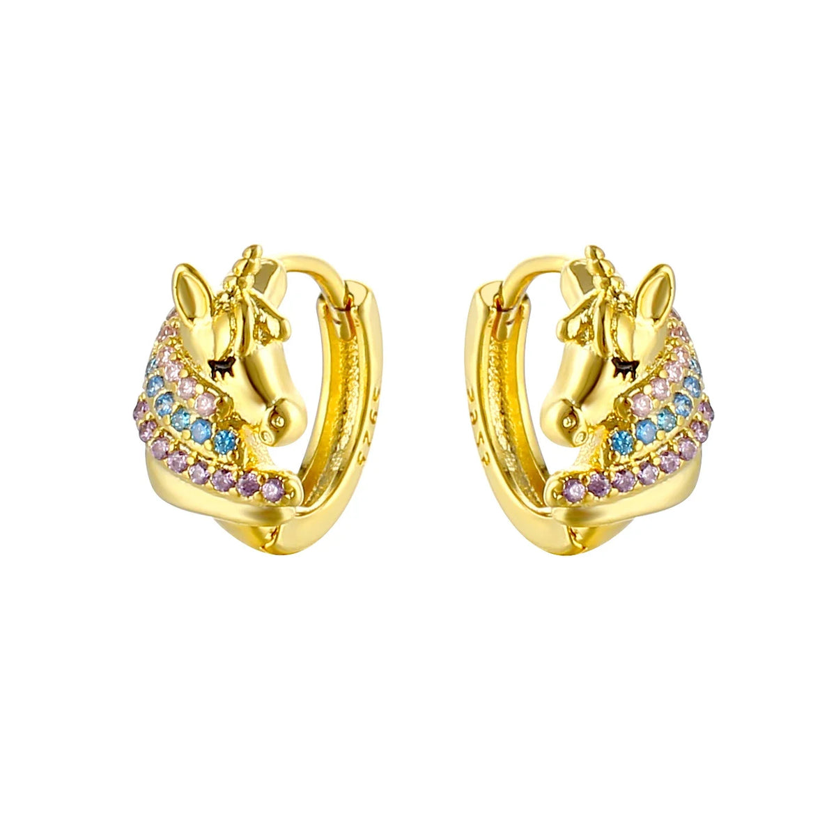 Boucle D'oreille Licorne Féerique Dorée sur fond blanc