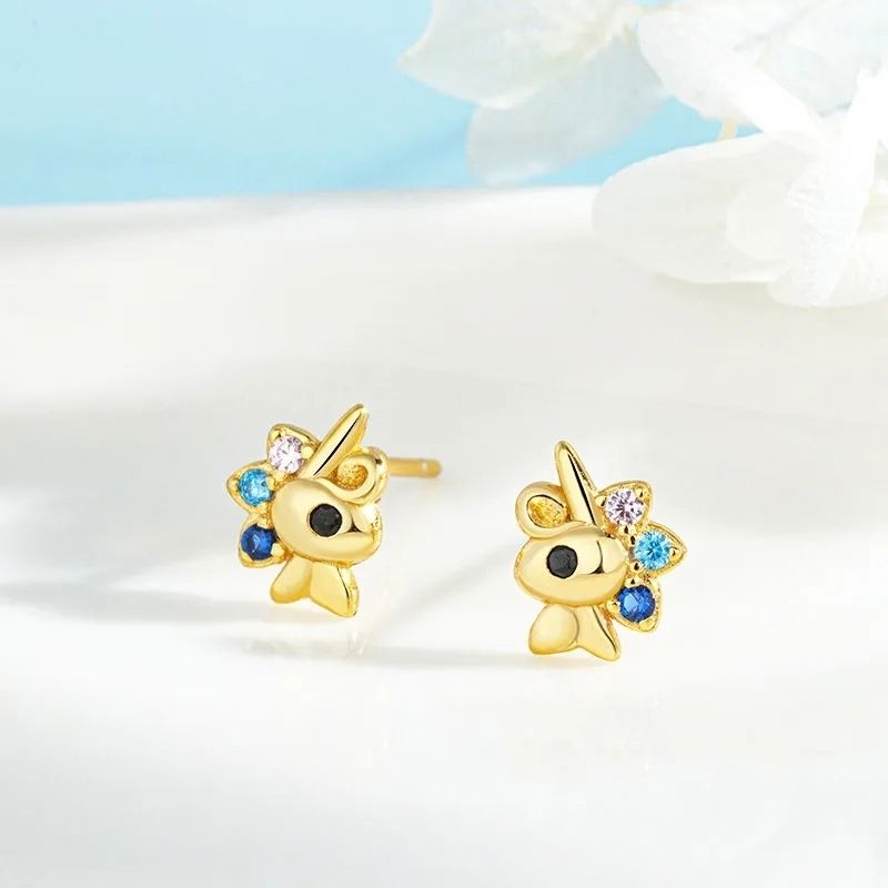 Boucle d'Oreille Licorne Minimaliste Et Pierres Zircon