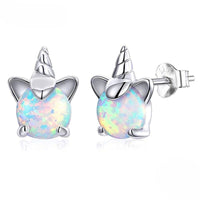 Boucle D'oreille Licorne Pierre Effet Opale