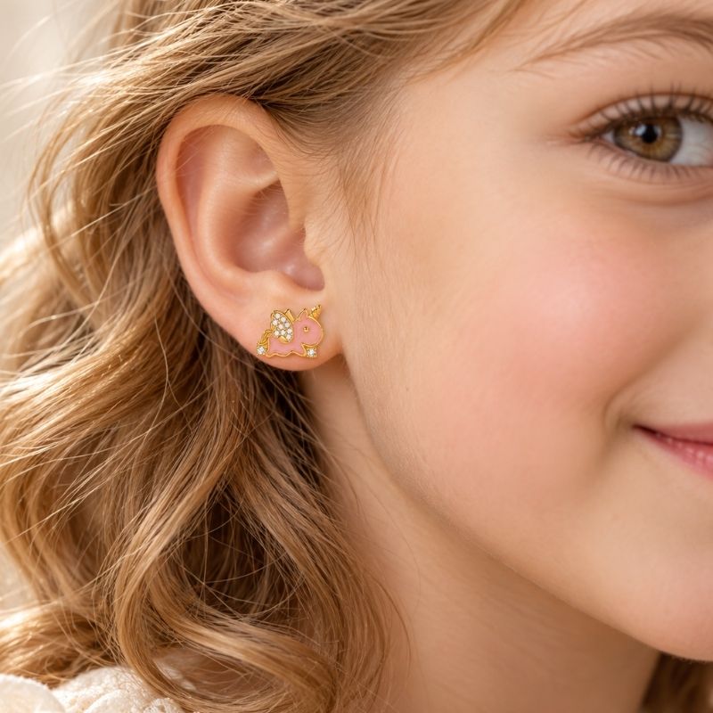 Boucle d'Oreille Licorne Rose Bonbon