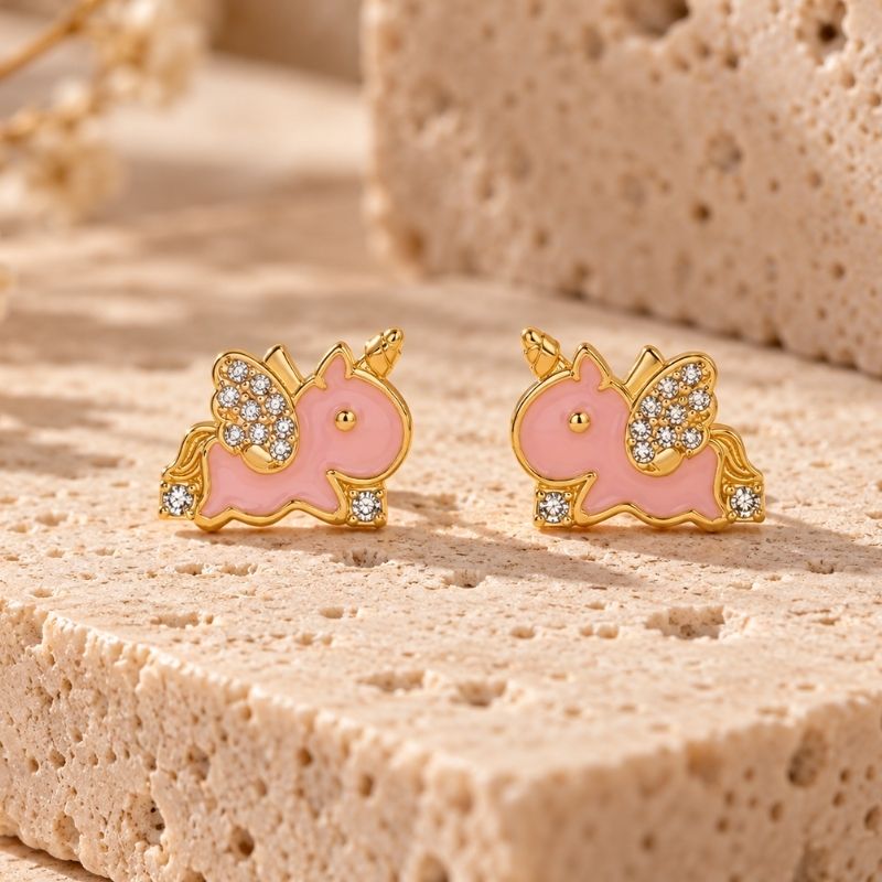 Boucle d'Oreille Licorne Rose Bonbon Image