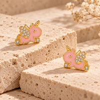 Boucle d'Oreille Licorne Rose Bonbon