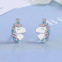 Boucle D'oreille Licorne Strass Roses et Bleus