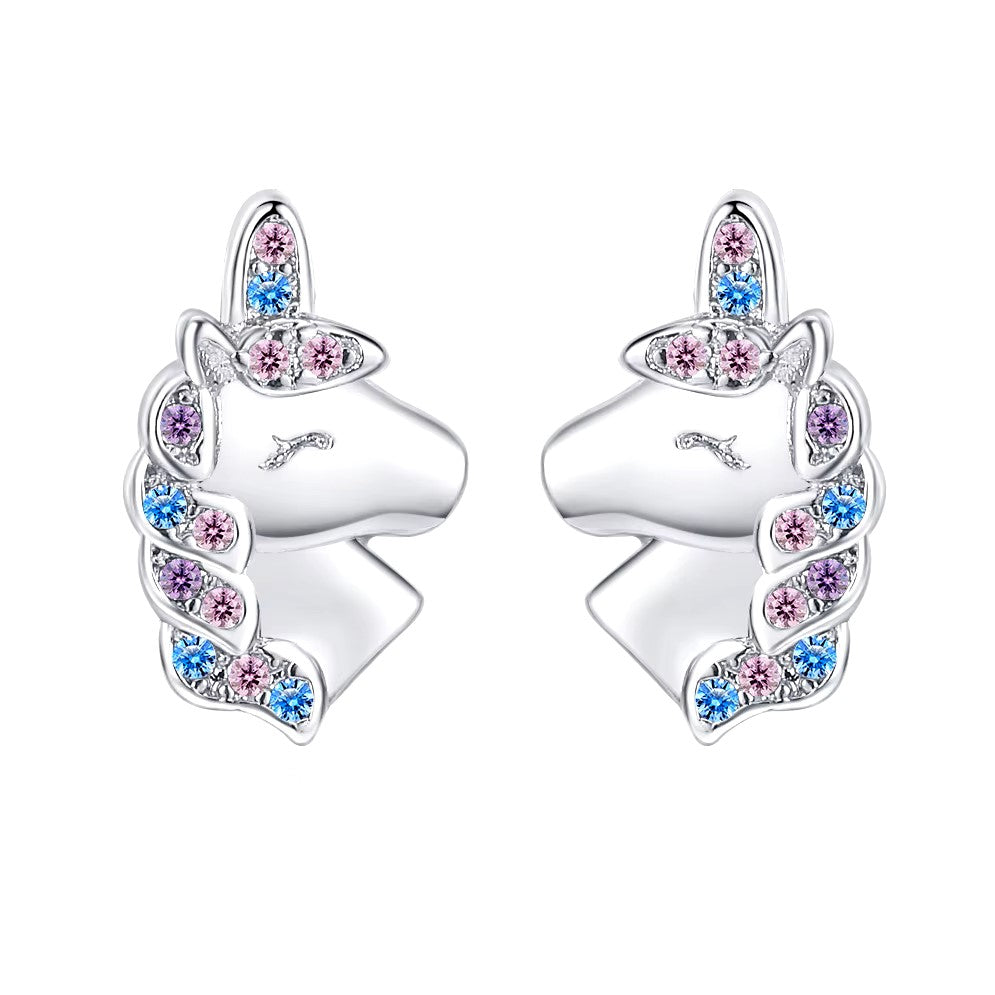 Boucle D'oreille Licorne Strass Roses et Bleus