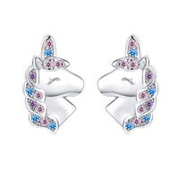 Boucle D'oreille Licorne Strass Roses et Bleus