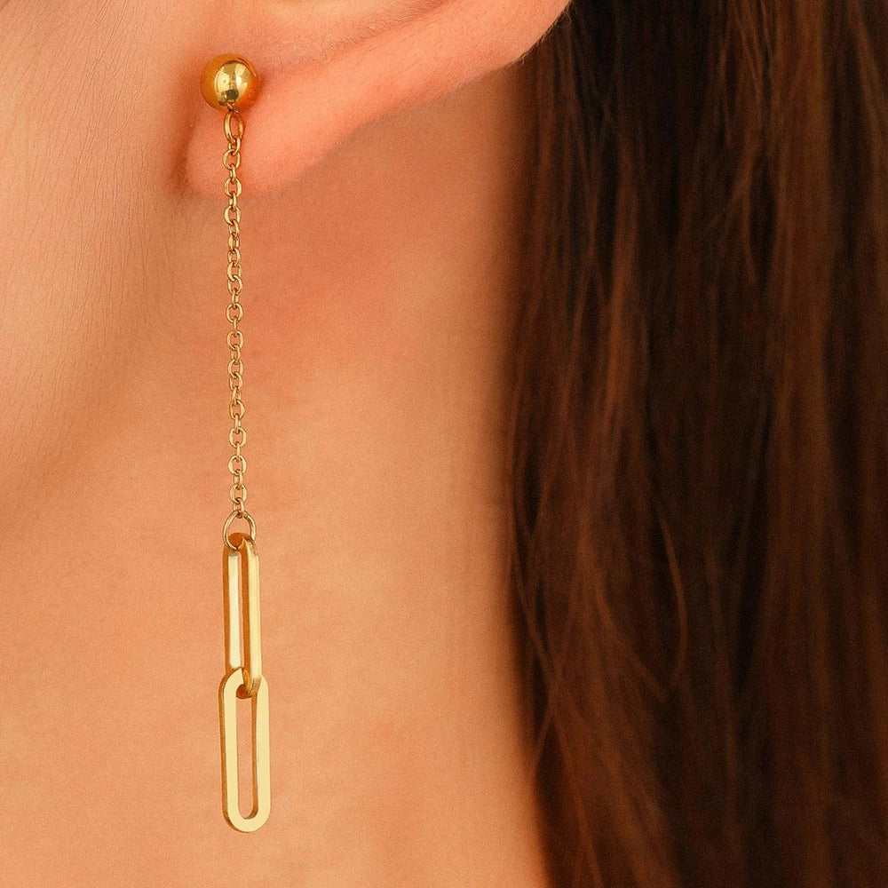 Boucle d'Oreille Longue Chaîne Dorée Acier Inoxydable