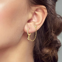 Boucle D'oreille Lune Dorée Asymétrique - Argent Et Zircon