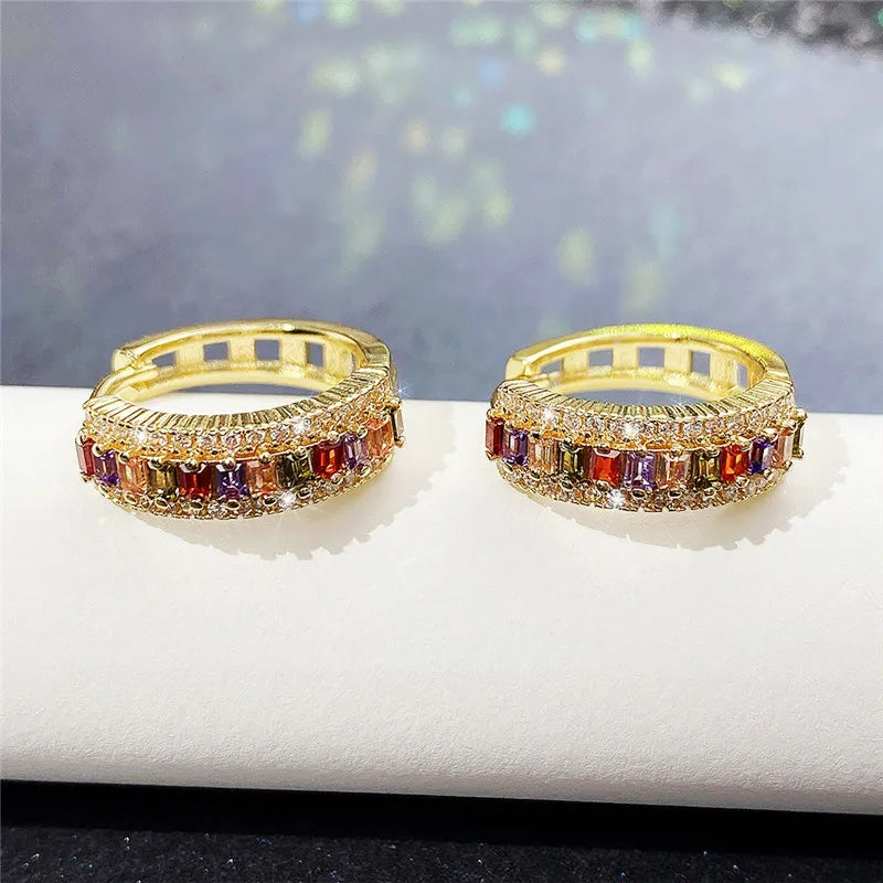 Boucle D'oreille Luxe Créole Arc-En-Ciel