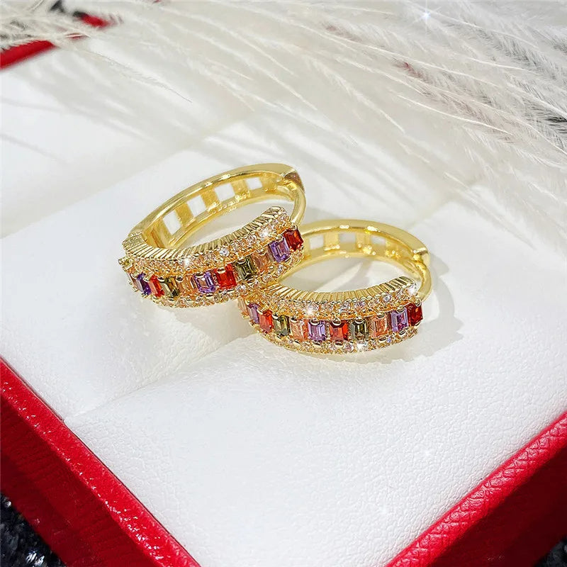 Boucle D'oreille Luxe Créole Arc-En-Ciel