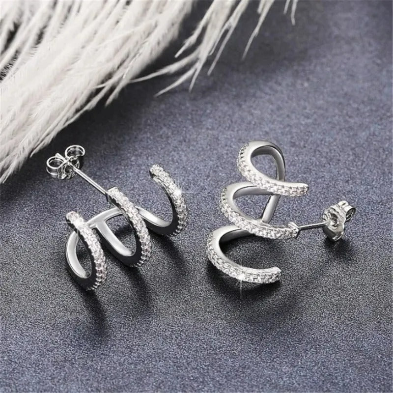 Boucle D'oreille Montante Scintillante Argentée