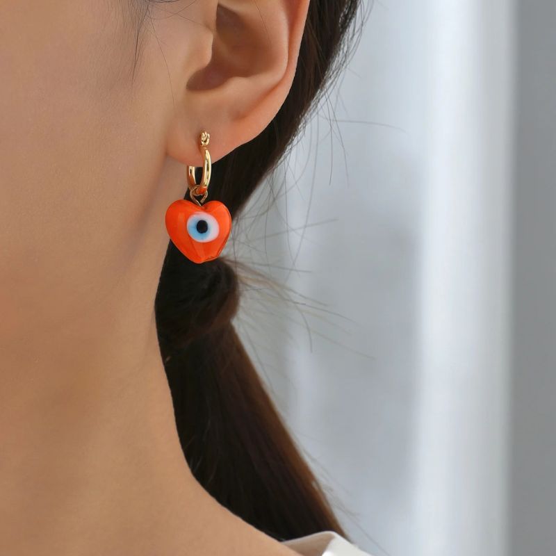 Boucle D'Oreille Orange Cœur Œil Protecteur