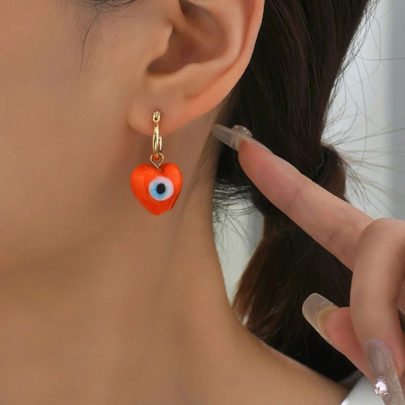 Boucle D'Oreille Orange Cœur Œil Protecteur