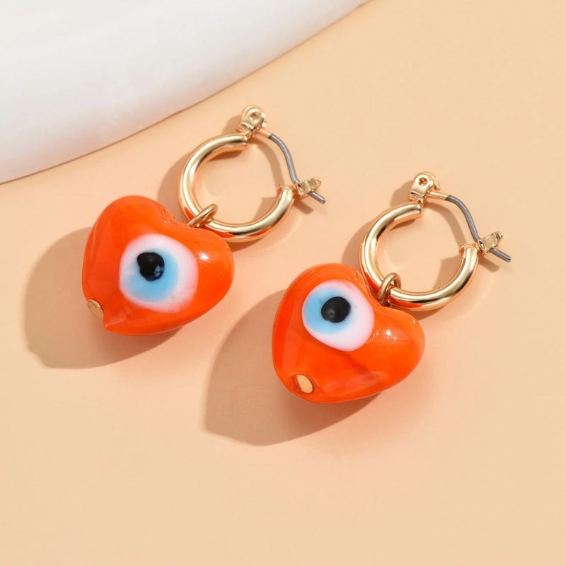 Boucle D'Oreille Orange Cœur Œil Protecteur