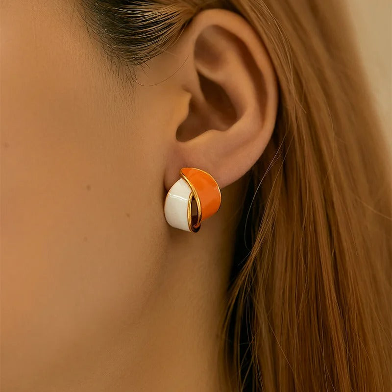 Boucle D'Oreille Orange Duo Émaillé Chic