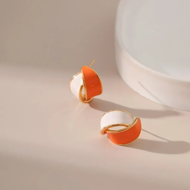 Boucle D'Oreille Orange Duo Émaillé Chic